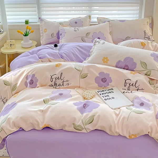 4pcs, 100% cotton bedding set, four piece sheet set comfort set girly fresh style couple bed comforter set - Image 4