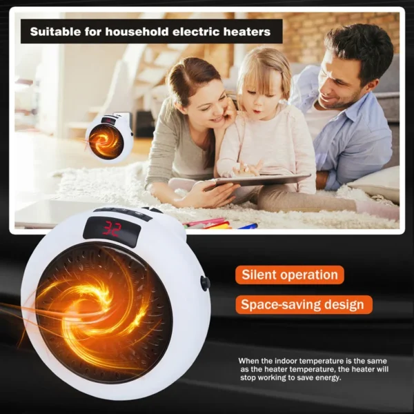 900W Mini Plug-In Electric Space Room Heater Adjustable Thermostat Personal Heater With Led Display For Office Dorm Room - Image 2