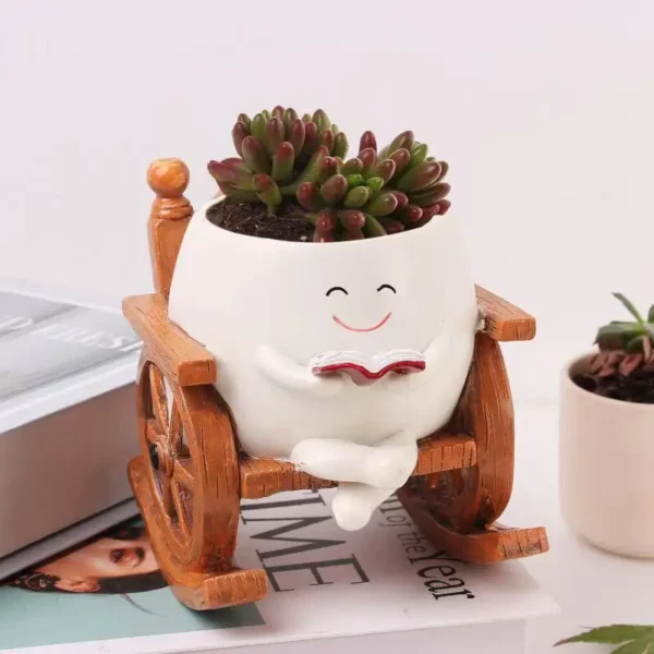 Swing Smile Face Planter Resin Hanging Cute Head Planters Creative Rocking Succulent Pot Home Garden Flower Container Patio Acce - Image 2