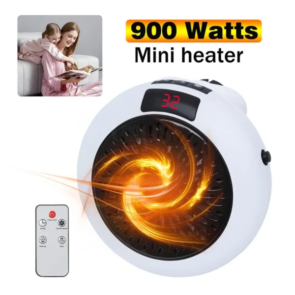 900W Mini Plug-In Electric Space Room Heater Adjustable Thermostat Personal Heater With Led Display For Office Dorm Room - Image 6