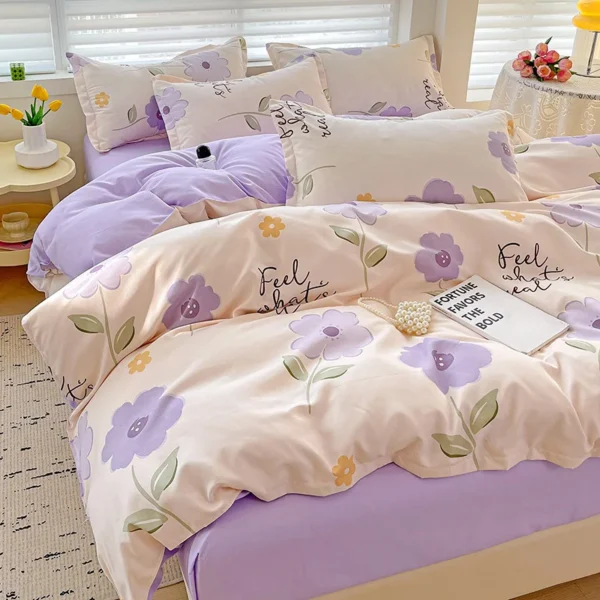 4pcs, 100% cotton bedding set, four piece sheet set comfort set girly fresh style couple bed comforter set - Image 3