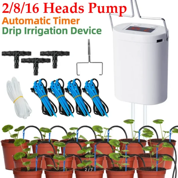 2/8/16 Heads Automatic Plant Flower Watering Pump Garden Accsesories Plants Sprinkler Drip Irrigation Device Water System Kit - Image 2