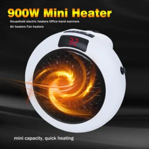 900W Mini Plug-In Electric Space Room Heater Adjustable Thermostat Personal Heater With Led Display For Office Dorm Room